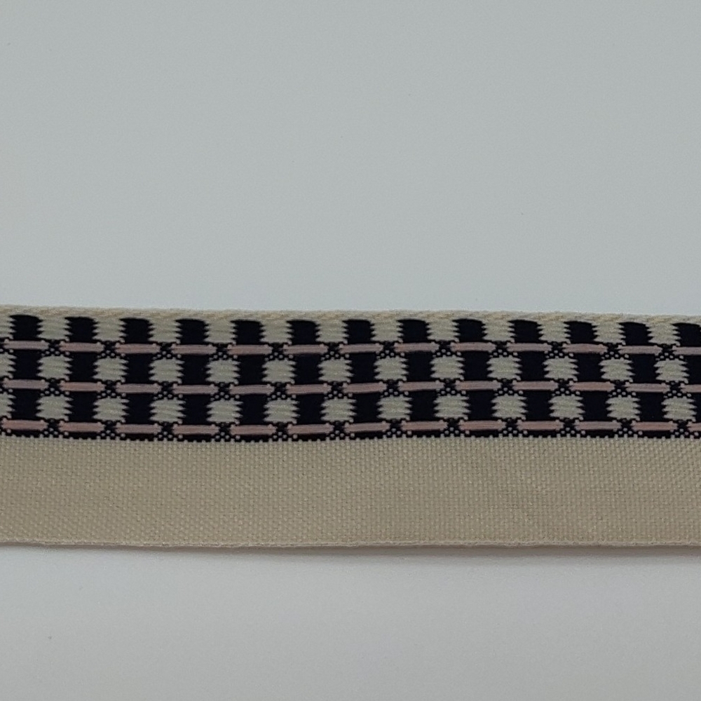 Vintage French Ribbon 1950s Cream Navy Pink Woven Trim Two (2) Yards - Picture 2 of 5
